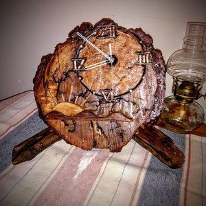 Handmade sunset wooden round clock